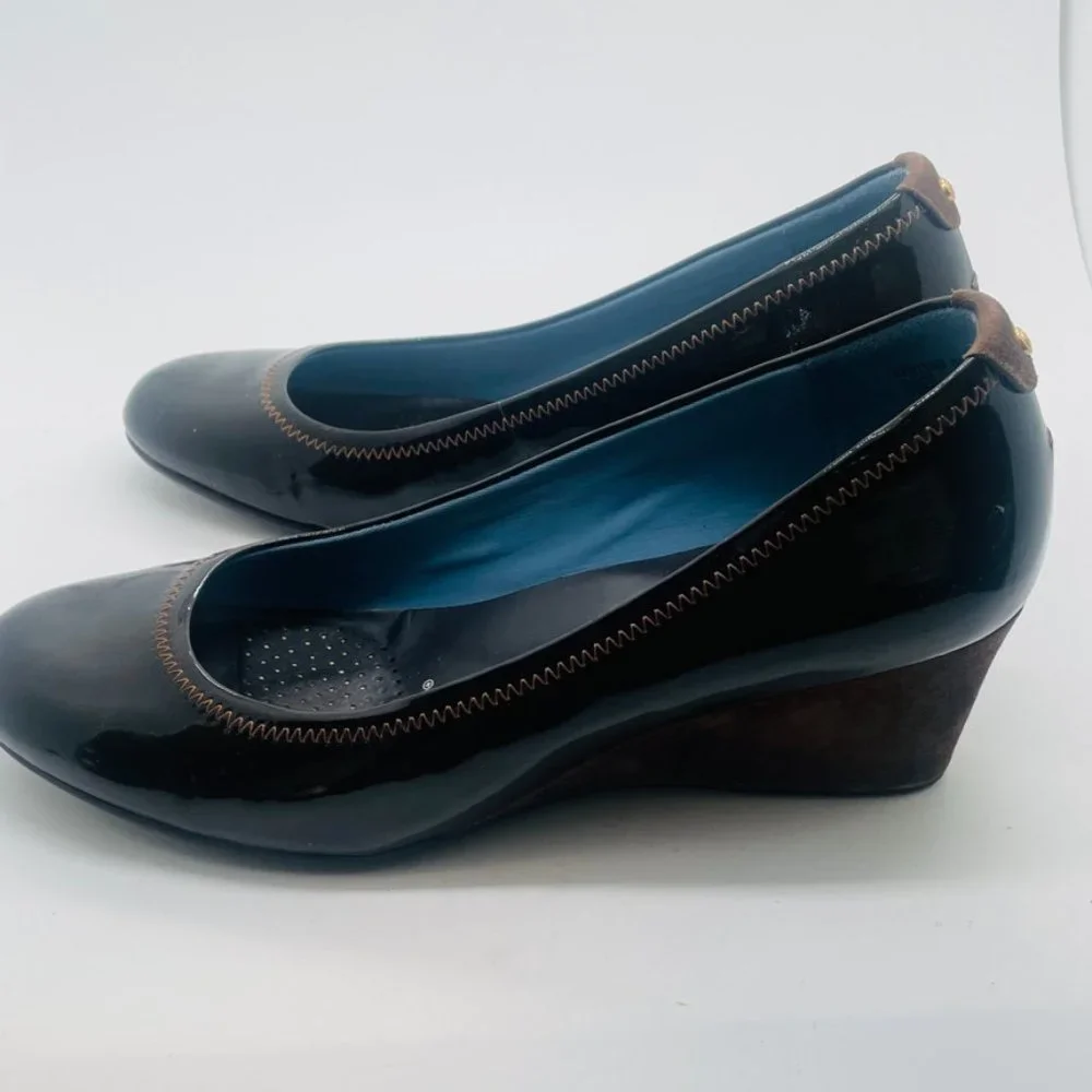Rockport adiPRENE Brown Patent Leather & Suede Wedge Pumps Women’s 5.5